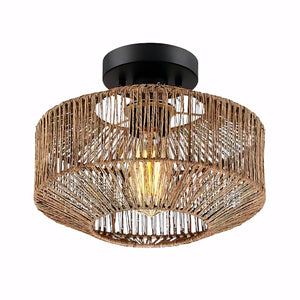 Luminária Plafon Sobrepor Artesanal Rattan Vime Boho