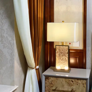 Luminária de Mesa Abajur Dourado Moderno Minimalista Vidro Tecido Radiant