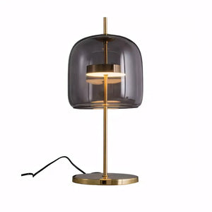 Luminária de Mesa Abajur Moderna Minimalista Vidro Base Dourada Radiant Cinza