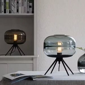 Luminária de Mesa Abajur Preto Minimalista Moderno Vidro e Metal Radiant