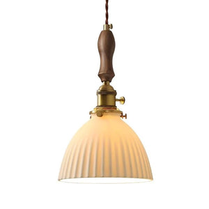 Luminária Pendente de Cerâmica Japonesa Minka em fundo branco com cúpula canelada