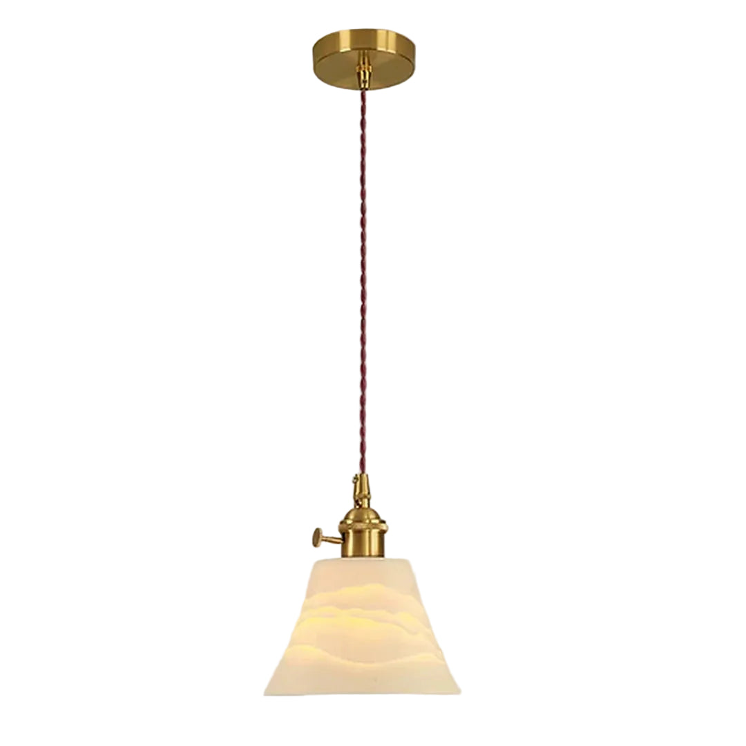 Luminária Pendente de Cerâmica Japonesa Sumi em fundo claro com cúpula em relevo