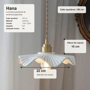 Medidas da Luminária Pendente Hana com 22 cm de diâmetro, 10 cm de altura e cabo ajustável de 150 cm