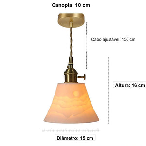 Medidas da Luminária Pendente Sumi com 15 cm de diâmetro, 16 cm de altura e cabo ajustável de 150 cm