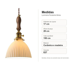 Medidas da Luminária Pendente Minka com 17 cm de diâmetro, 29 cm de altura e cabo 150 cm