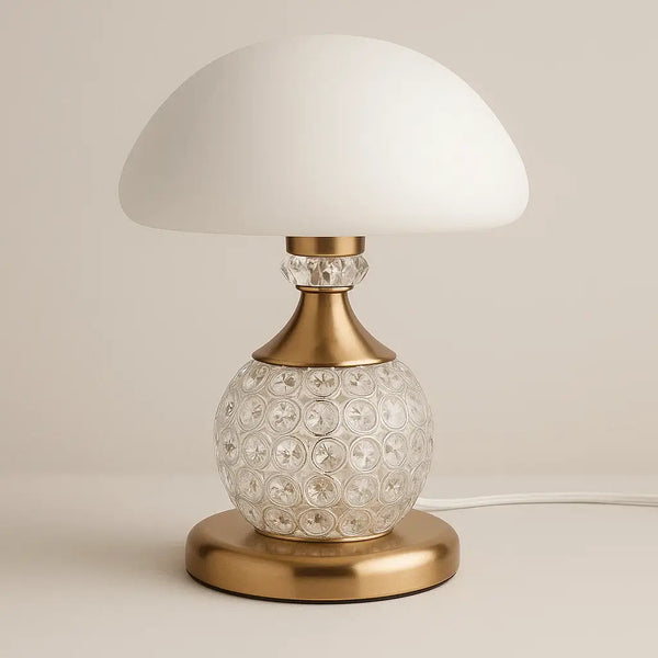 Abajur Branco Cogumelo Cristal Base Dourada Radiant