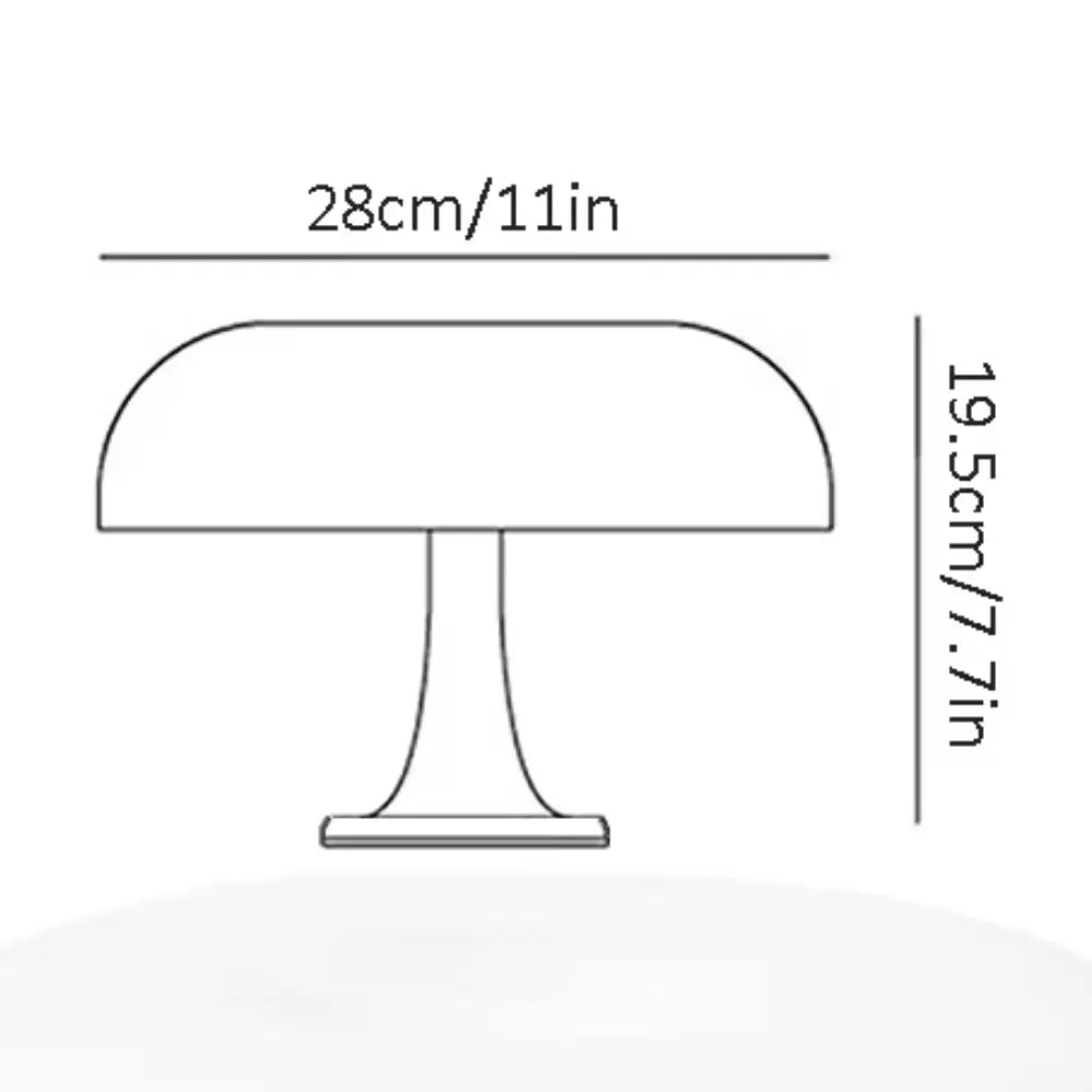 Desenho técnico com medidas e dimensões da luminária de mesa abajur cogumelo laranja