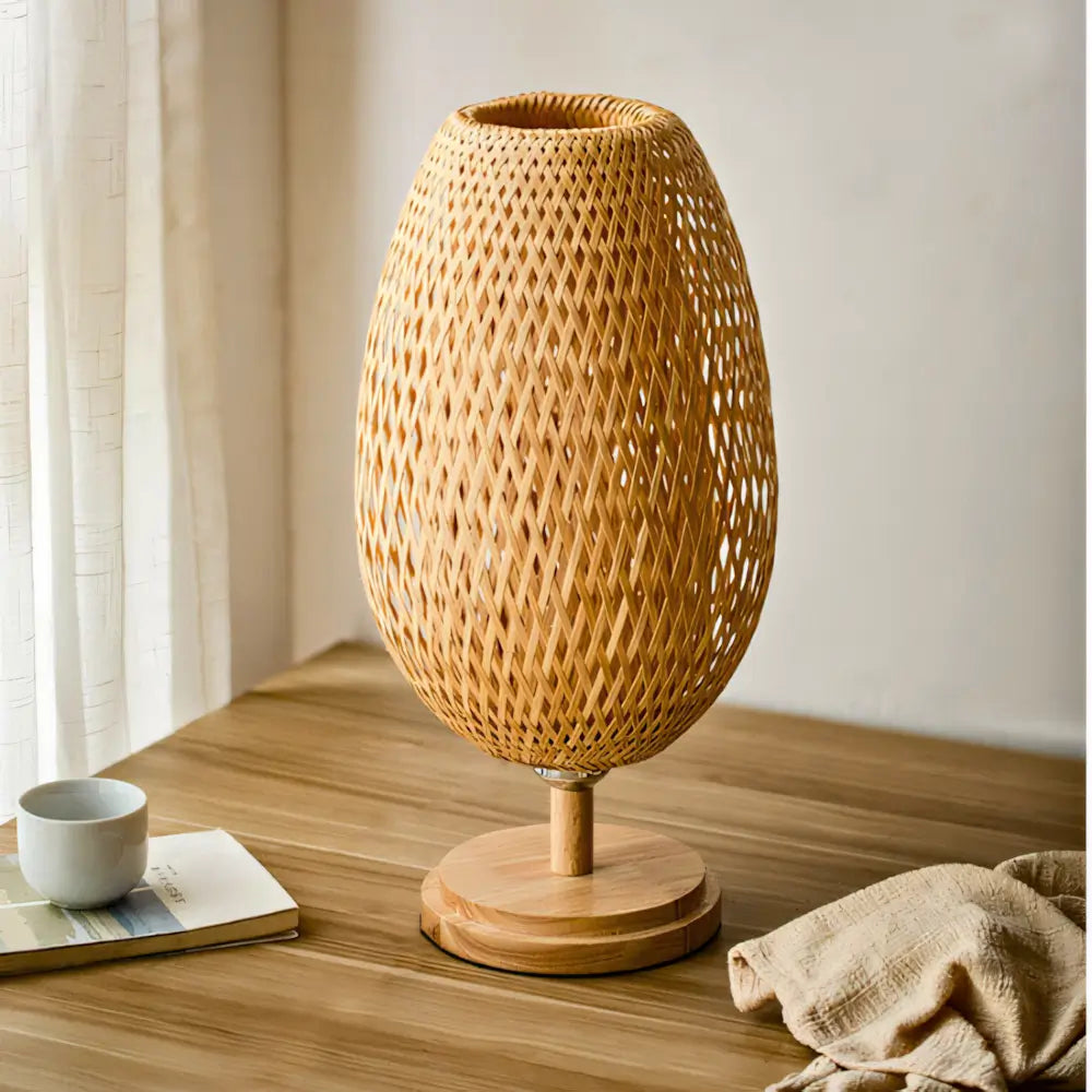 Abajur Retro de Madeira Bambu Palhinha Radiant 