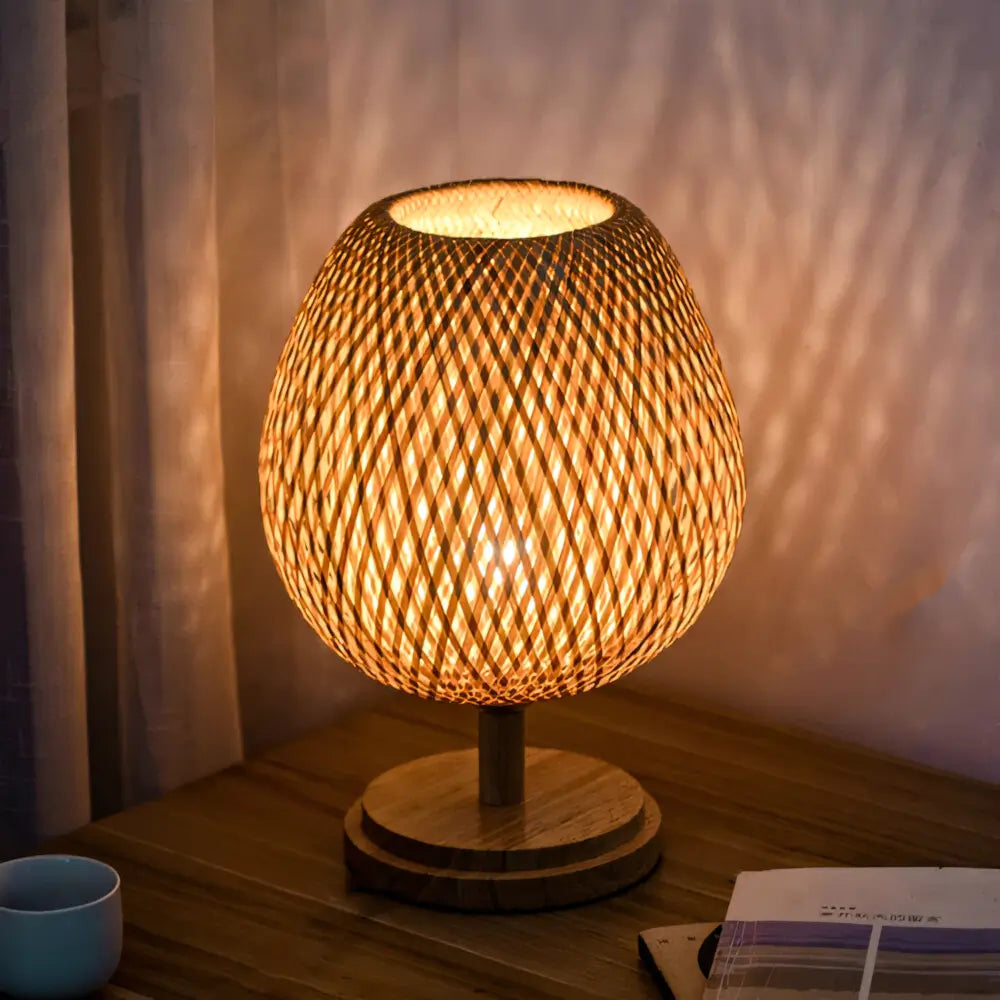 Abajur Retro de Madeira Bambu Palhinha Radiant 