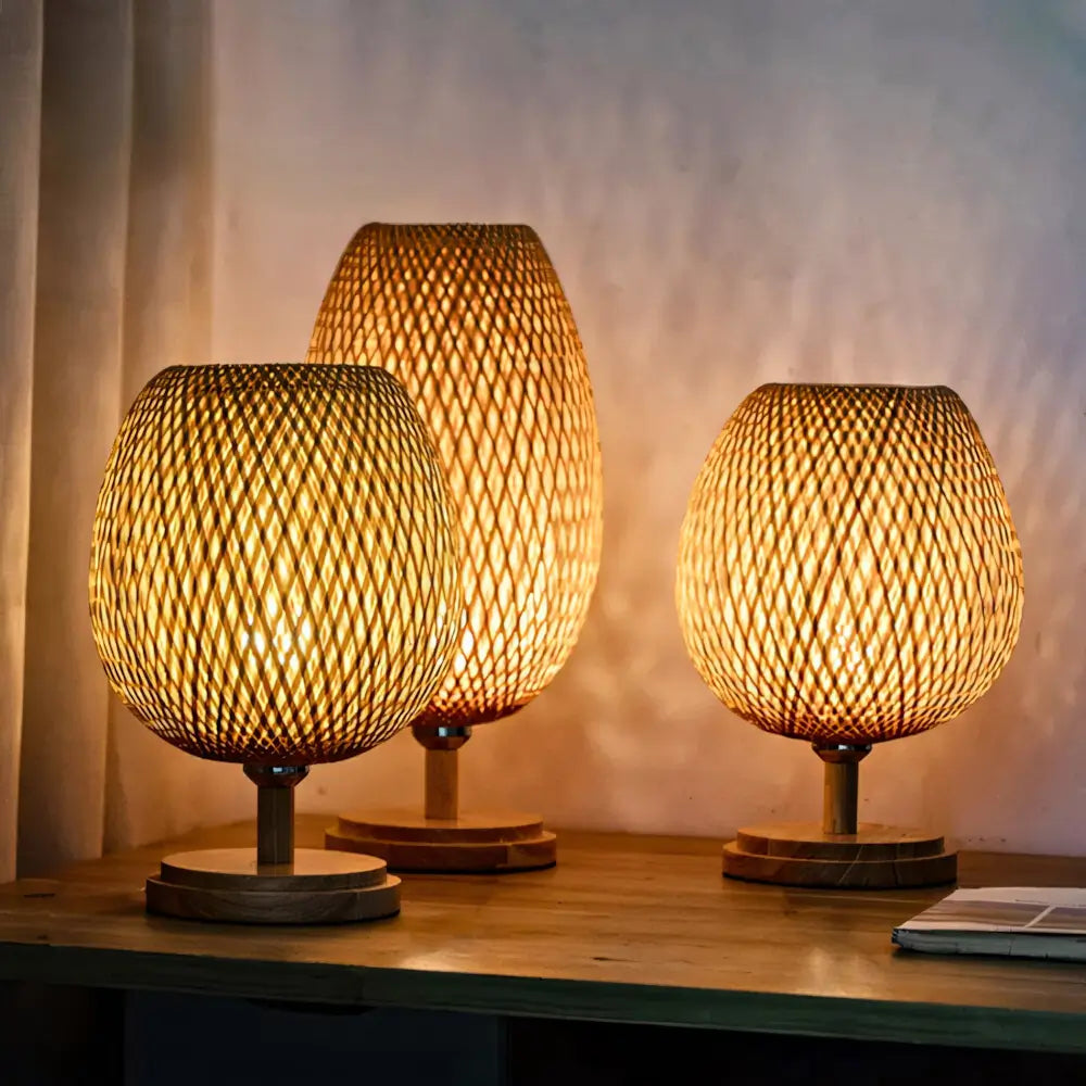 Abajur Retro de Madeira Bambu Palhinha Radiant 