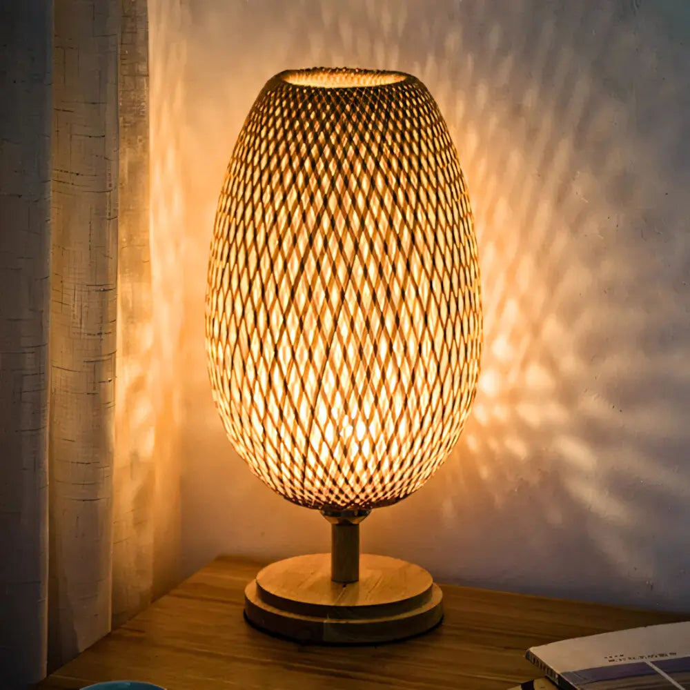 Abajur Retro de Madeira Bambu Palhinha Radiant 