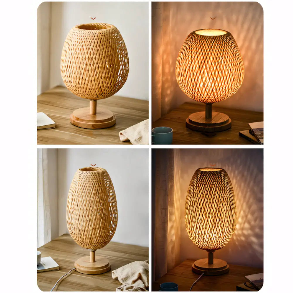 Abajur Retro de Madeira Bambu Palhinha Radiant 