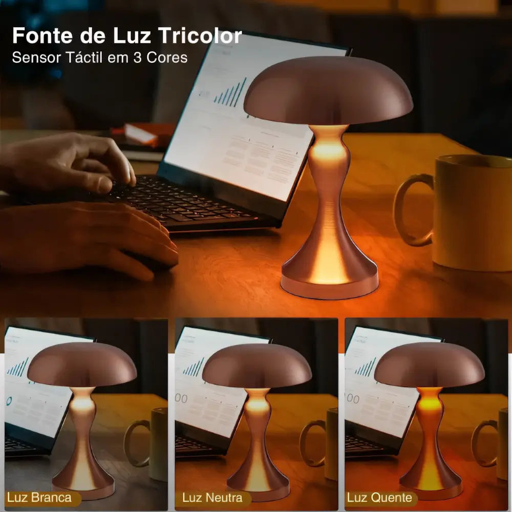 Luminária Abajur Cogumelo Sem Fio Touch Radiant 3 niveis