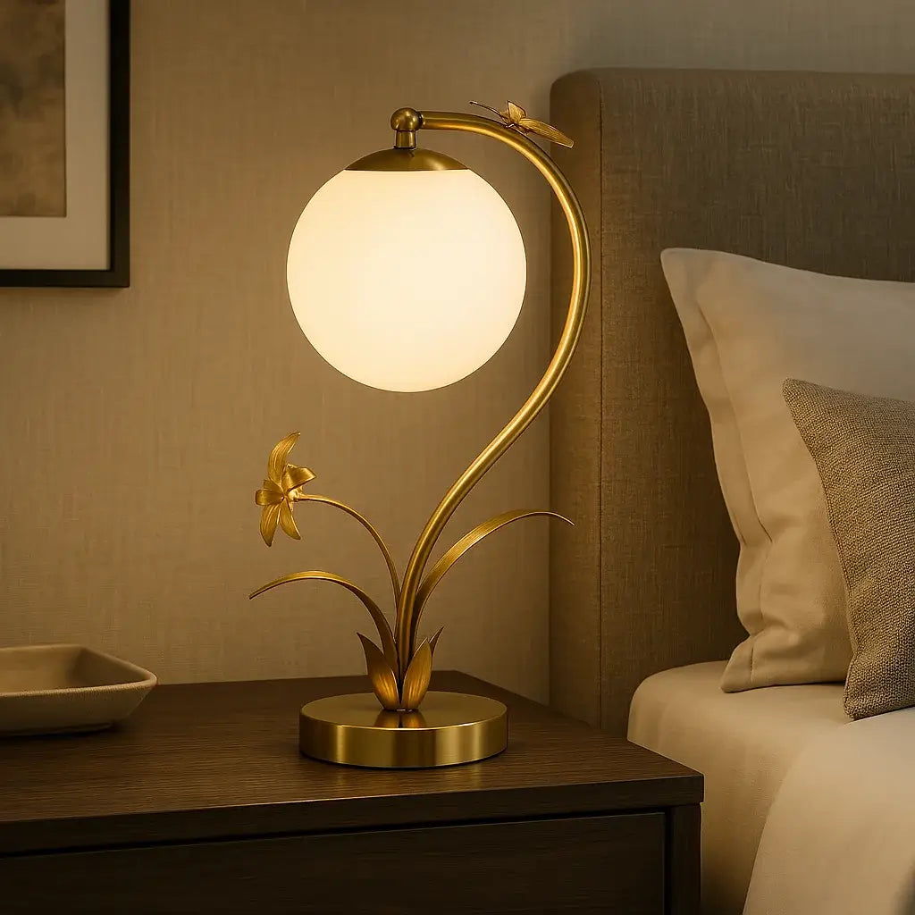 Luminária de Mesa Abajur Dourada Bola Flor Moderna Radiant