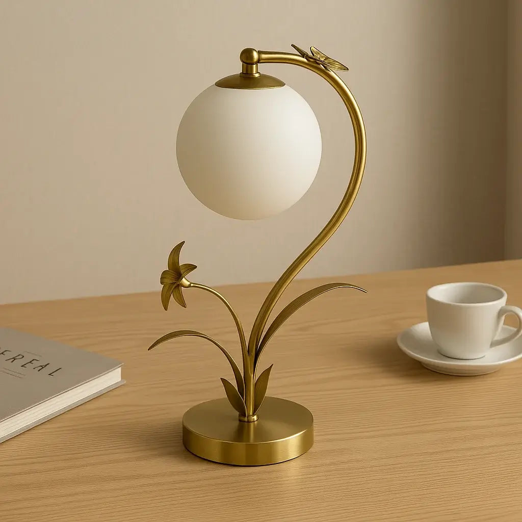 Luminária de Mesa Abajur Dourada Bola Flor Moderna Radiant