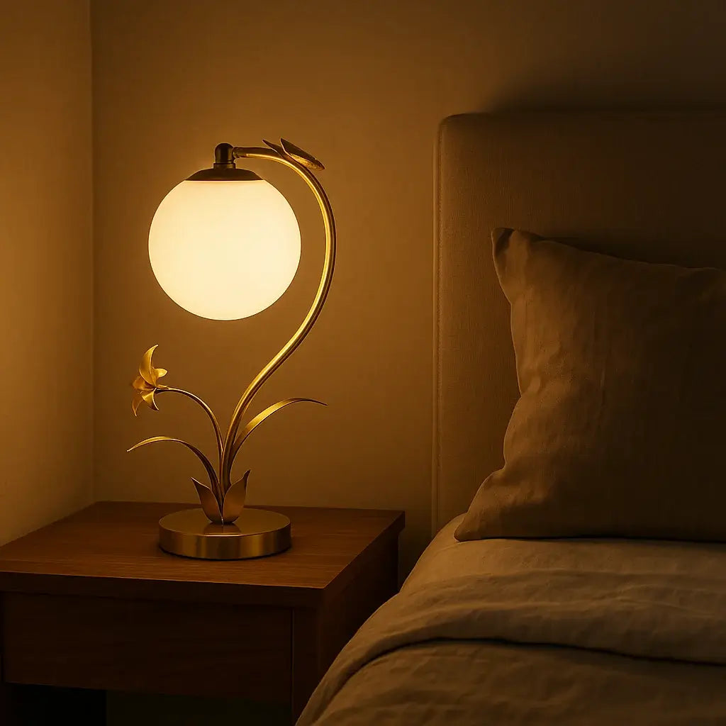 Luminária de Mesa Abajur Dourada Bola Flor Moderna Radiant