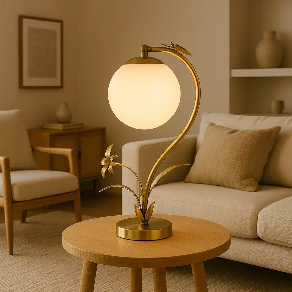 Luminária de Mesa Abajur Dourada Bola Flor Moderna Radiant