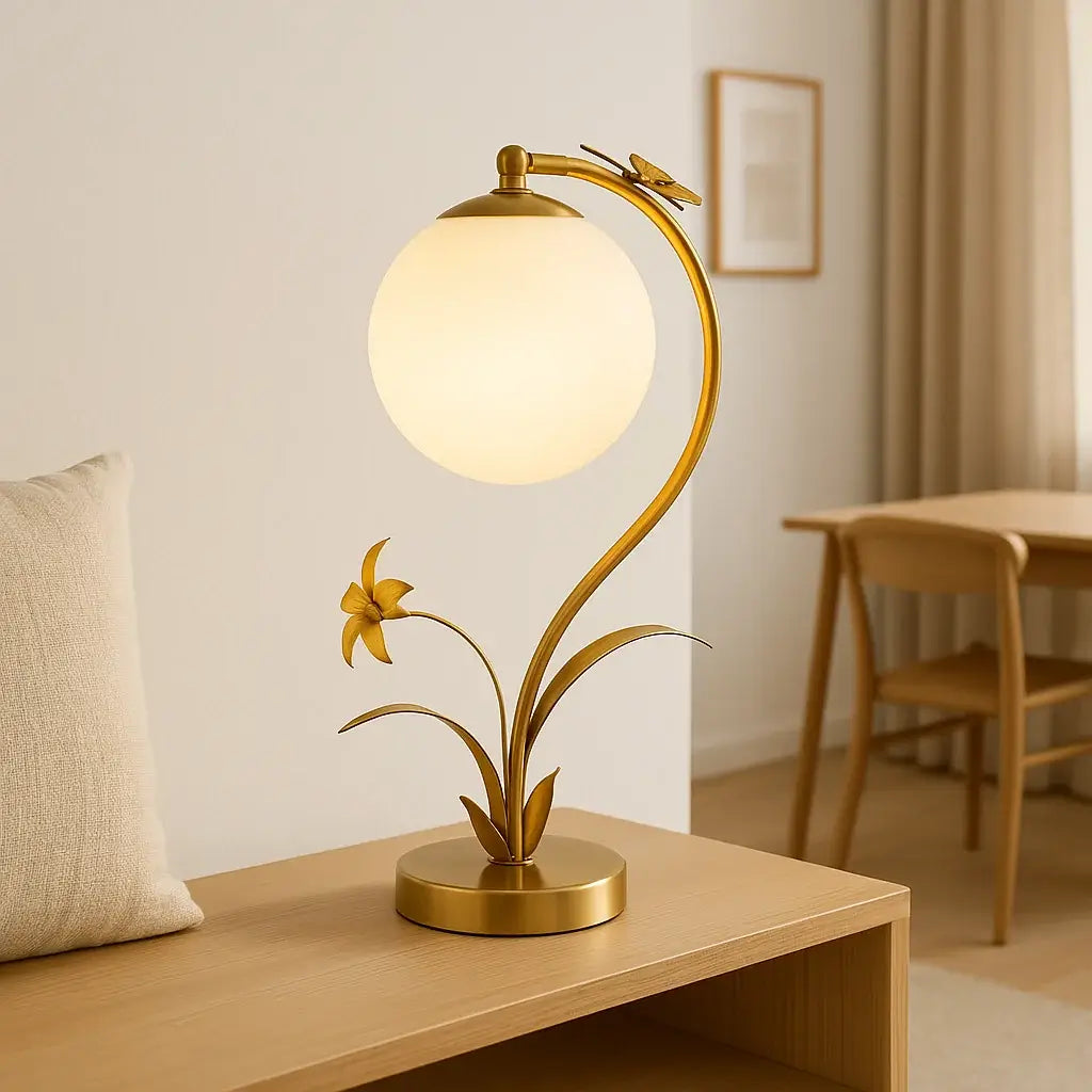 Luminária de Mesa Abajur Dourada Bola Flor Moderna Radiant
