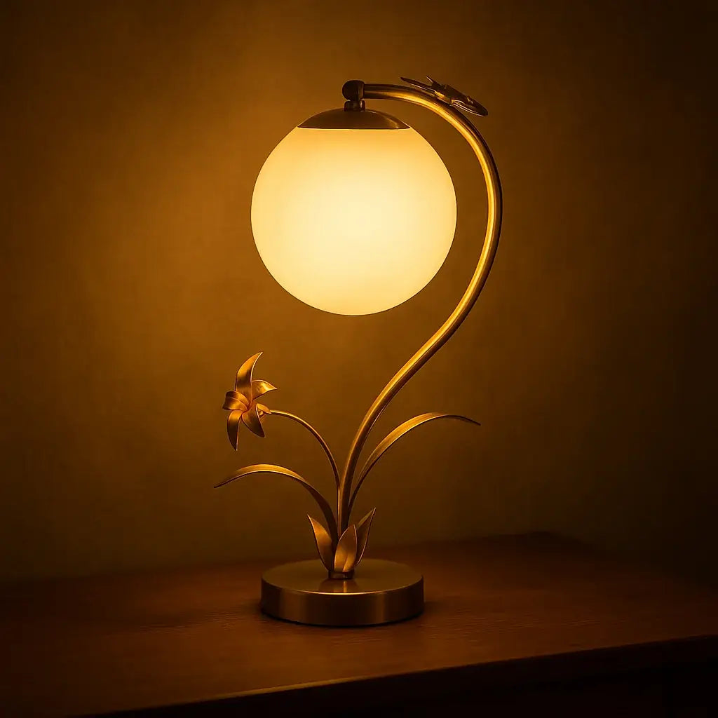 Luminária de Mesa Abajur Dourada Bola Flor Moderna Radiant