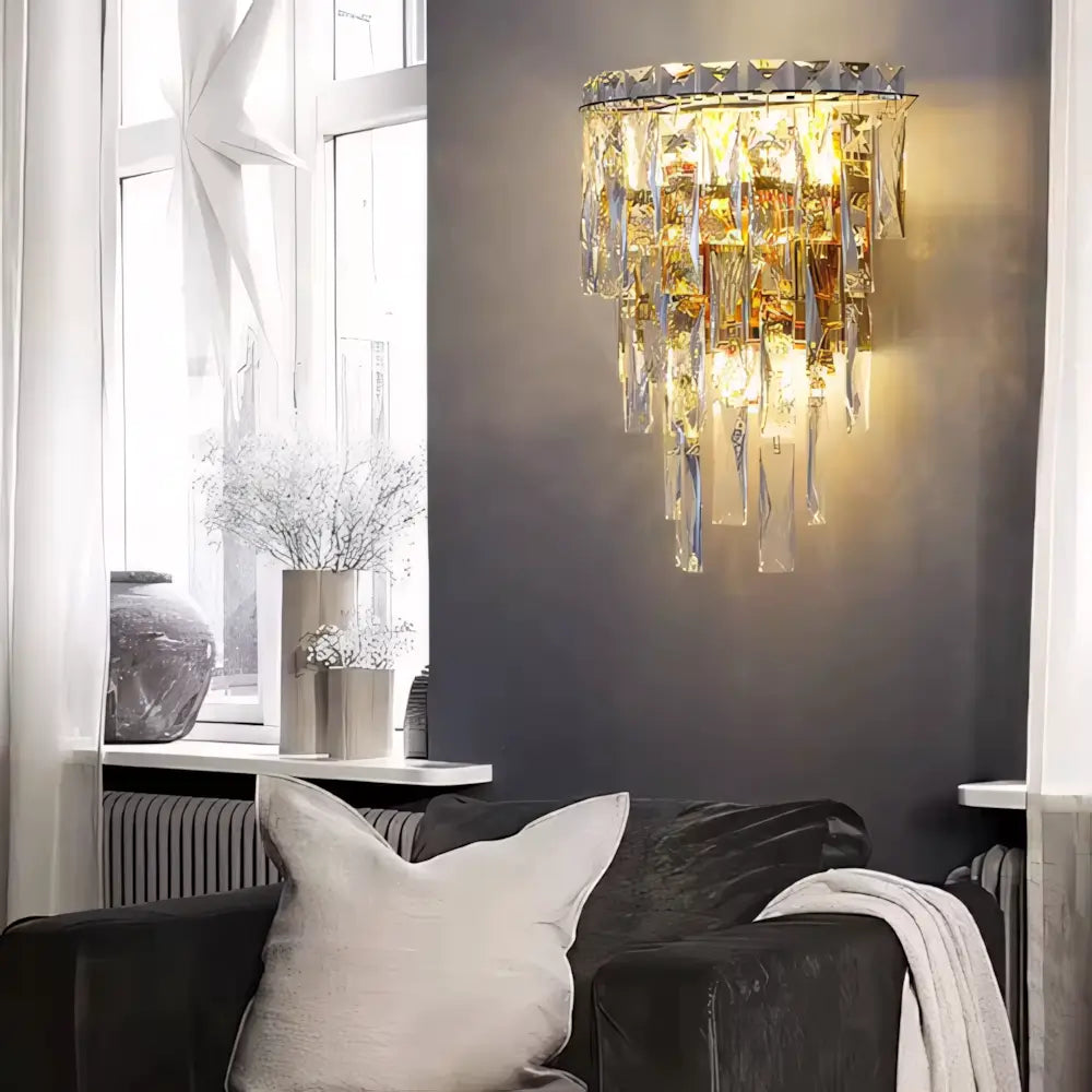 Luminária Arandela de Cristal Moderna Dourada 