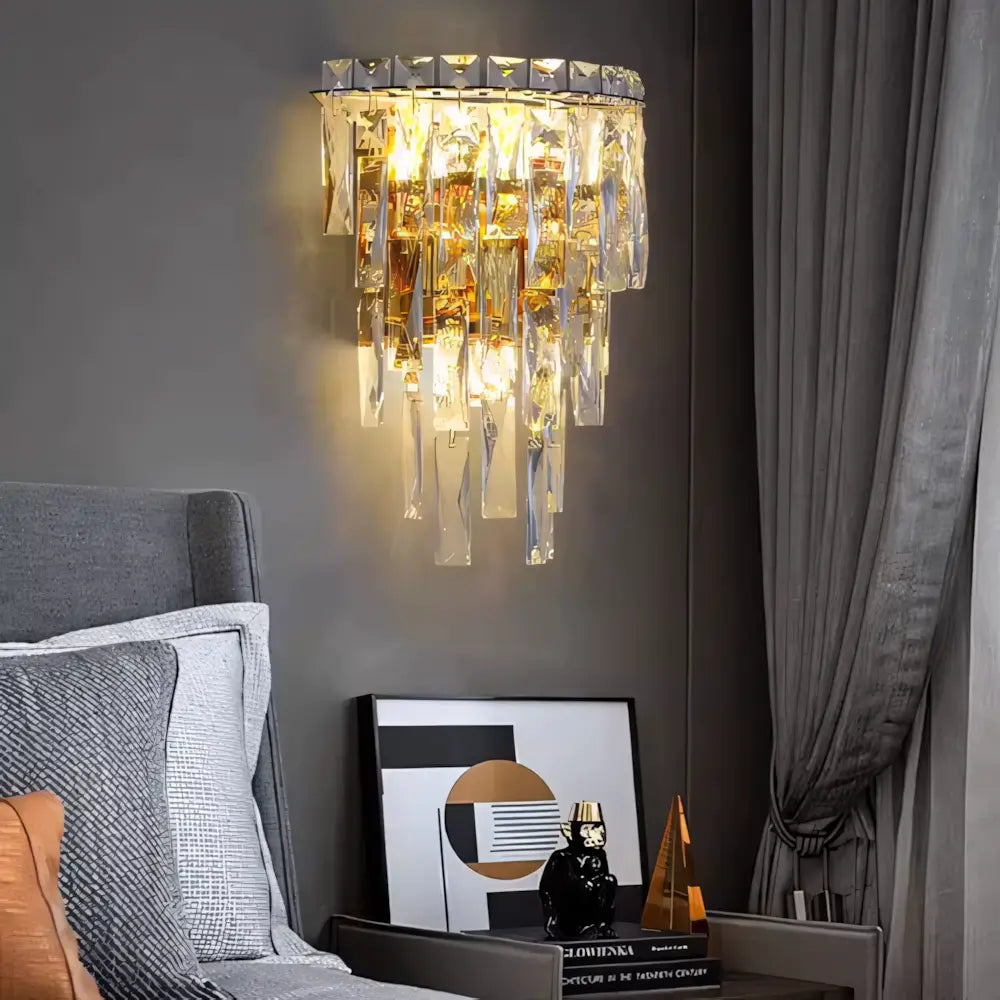 Luminária Arandela de Cristal Moderna Dourada 