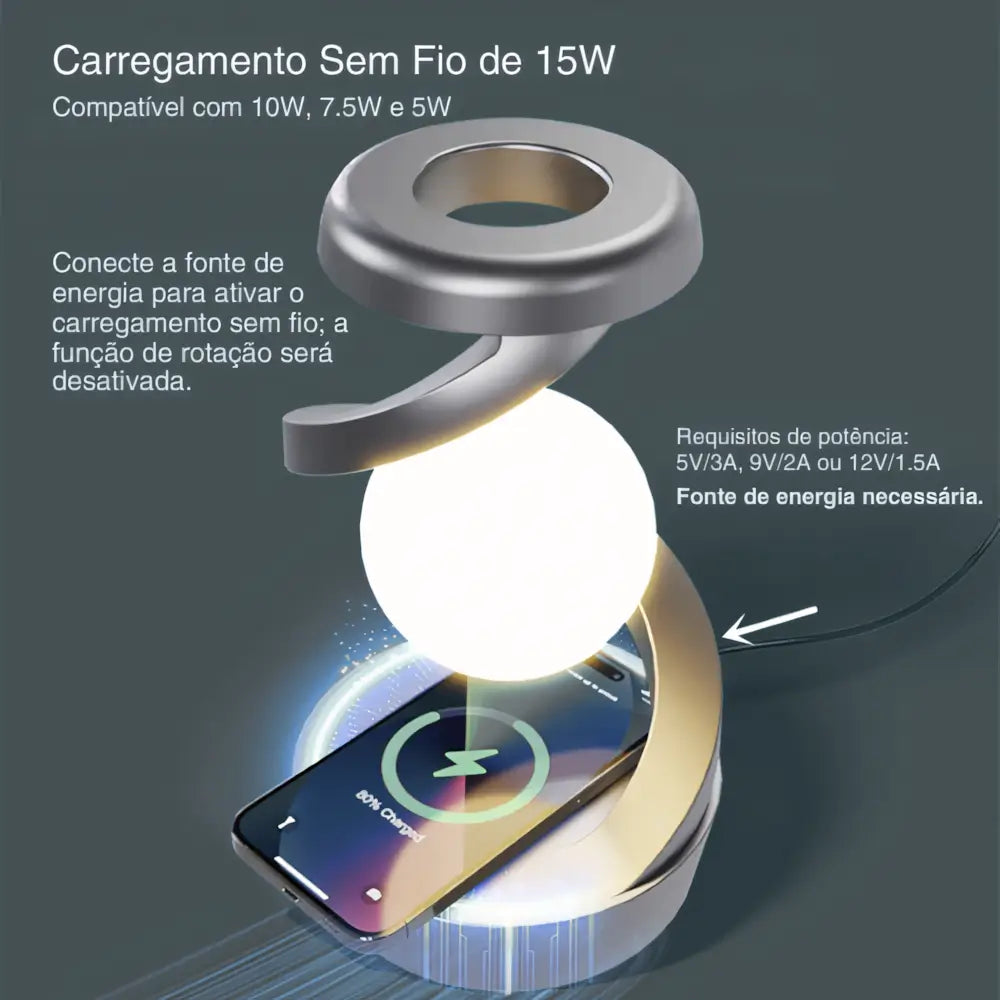 Luminária Led Carregador Wifi Sem Fio Flutuante Rotativa