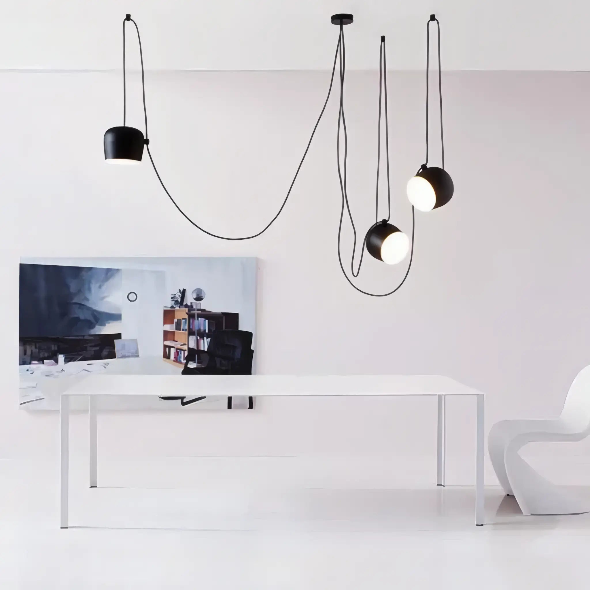 Luminária Pendente Cluster Contemporânea Múltiplo em Alumínio Preto Fosco Aim