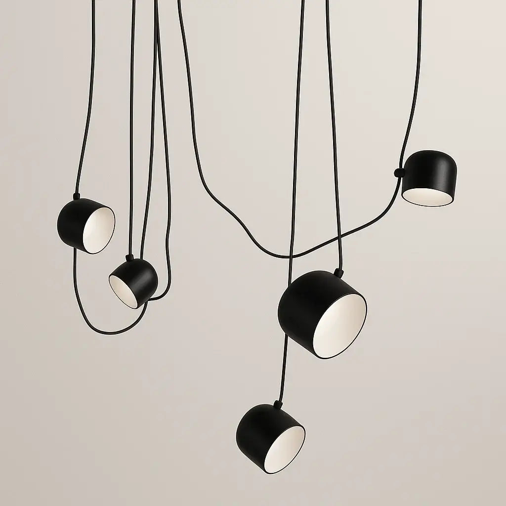 Luminária Pendente Cluster Contemporânea Múltiplo em Alumínio Preto Fosco Aim