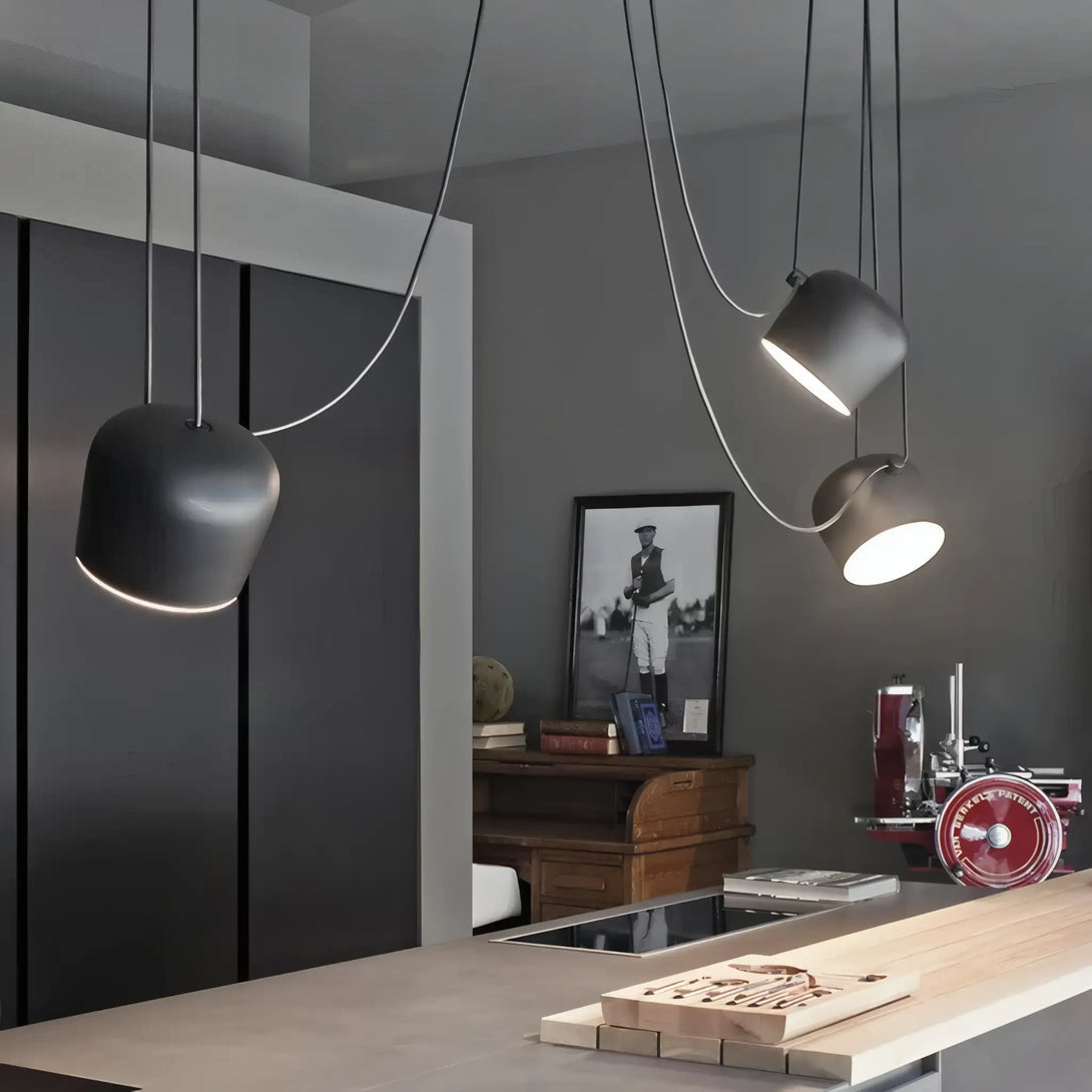 Luminária Pendente Cluster Contemporânea Múltiplo em Alumínio Preto Fosco Aim