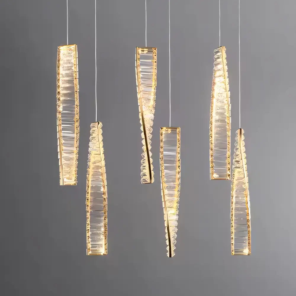 Luminaria Pendente Cristal Dourado Moderno Minimalista Radiant