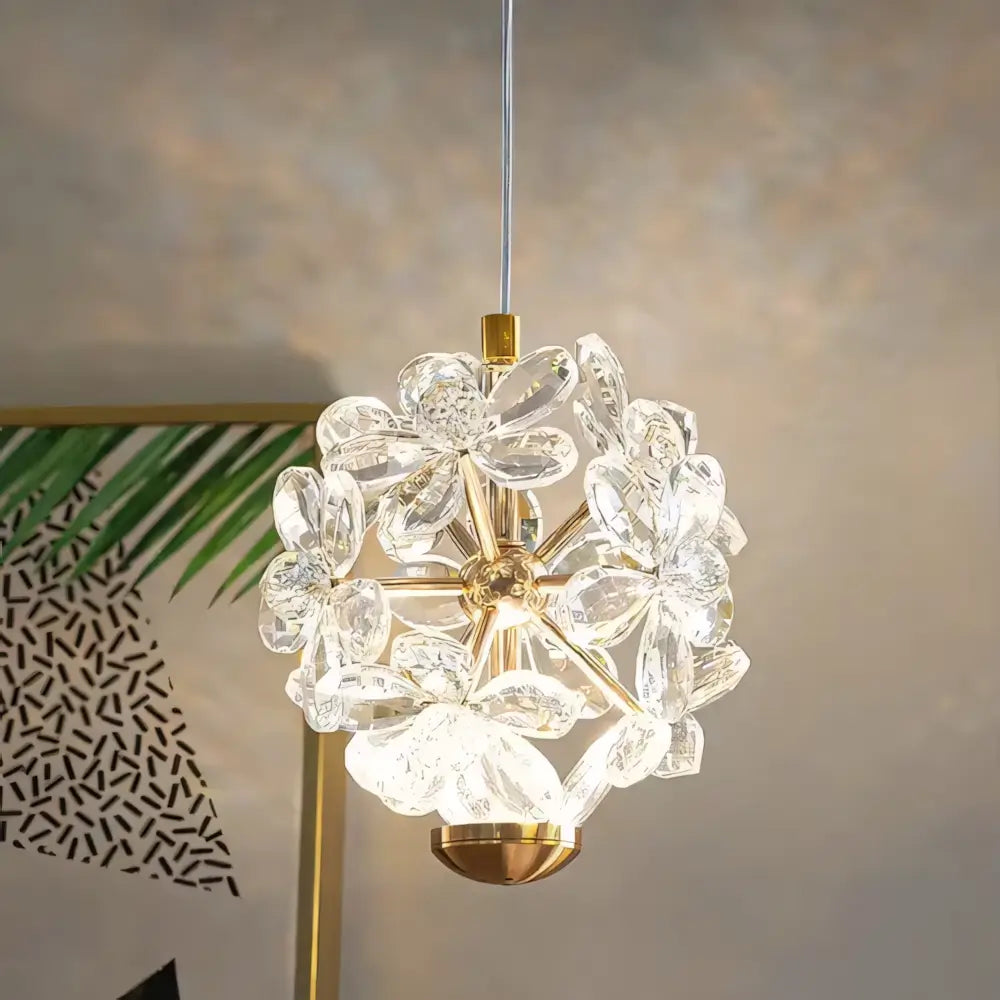 Luminária Pendente Cristal Dourado Moderno Minimalista Vidro Radiant
