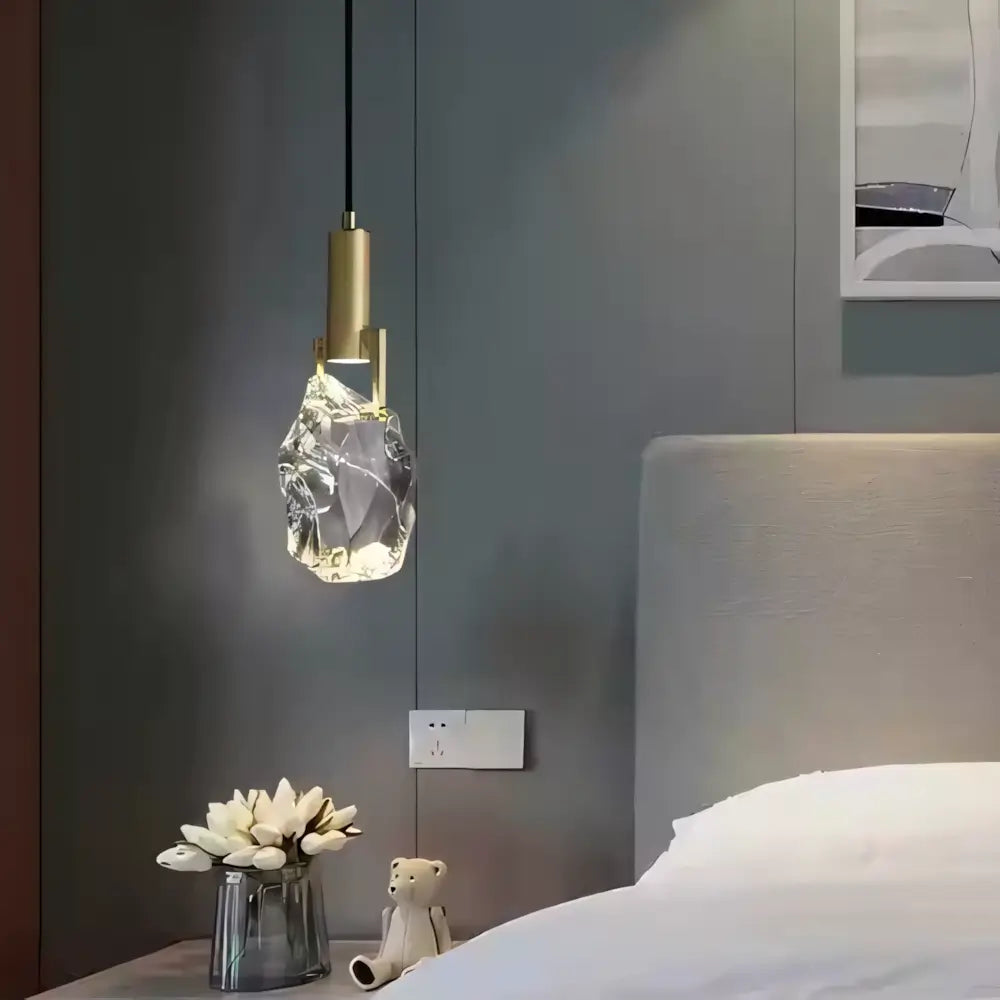Luminaria Pendente Cristal Moderno Minimalista Dourado Radiant