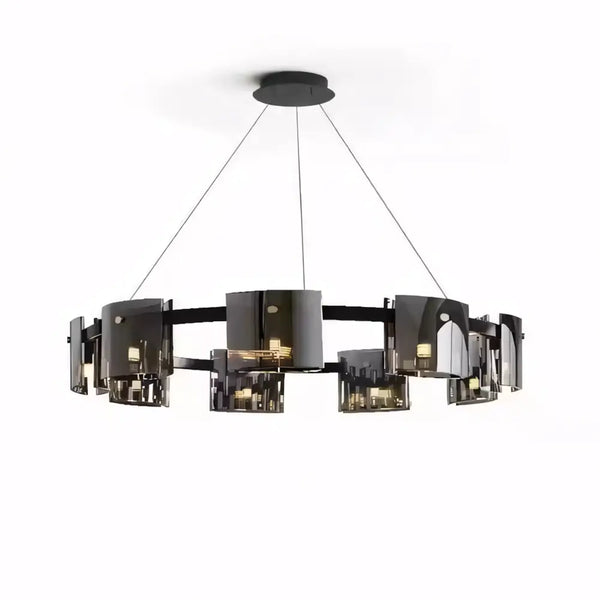 Luminária Pendente Lustre Vidro Fumê Moderno Preto Radiant