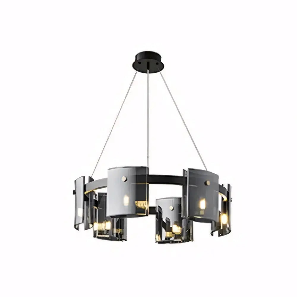 Luminária Pendente Lustre Vidro Fumê Moderno Preto Radiant