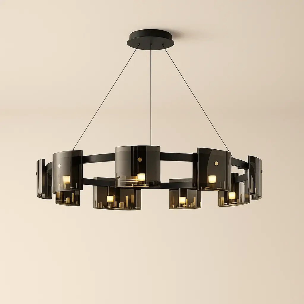 Luminária Pendente Lustre Vidro Fumê Moderno Preto Radiant