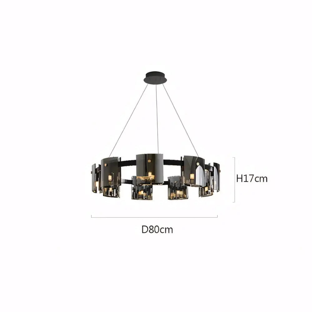 Luminária Pendente Lustre Vidro Fumê Moderno Preto Radiant