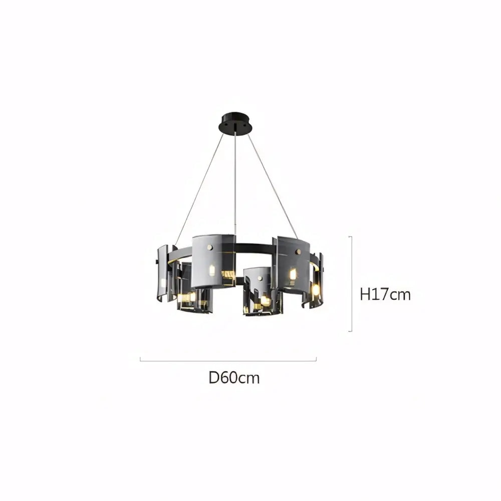 Luminária Pendente Lustre Vidro Fumê Moderno Preto Radiant