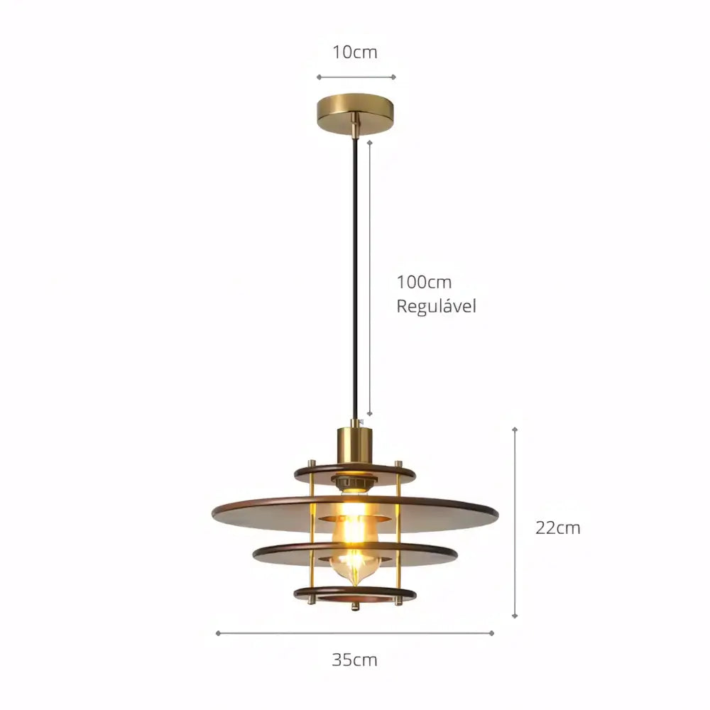 Luminaria Pendente Madeira Disco Moderno Vintage Radiant
