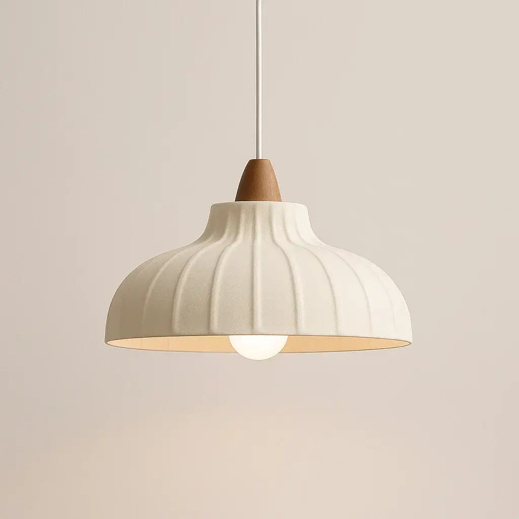 Luminária Pendente Moderno Minimalista Madeira Tecido Radiant