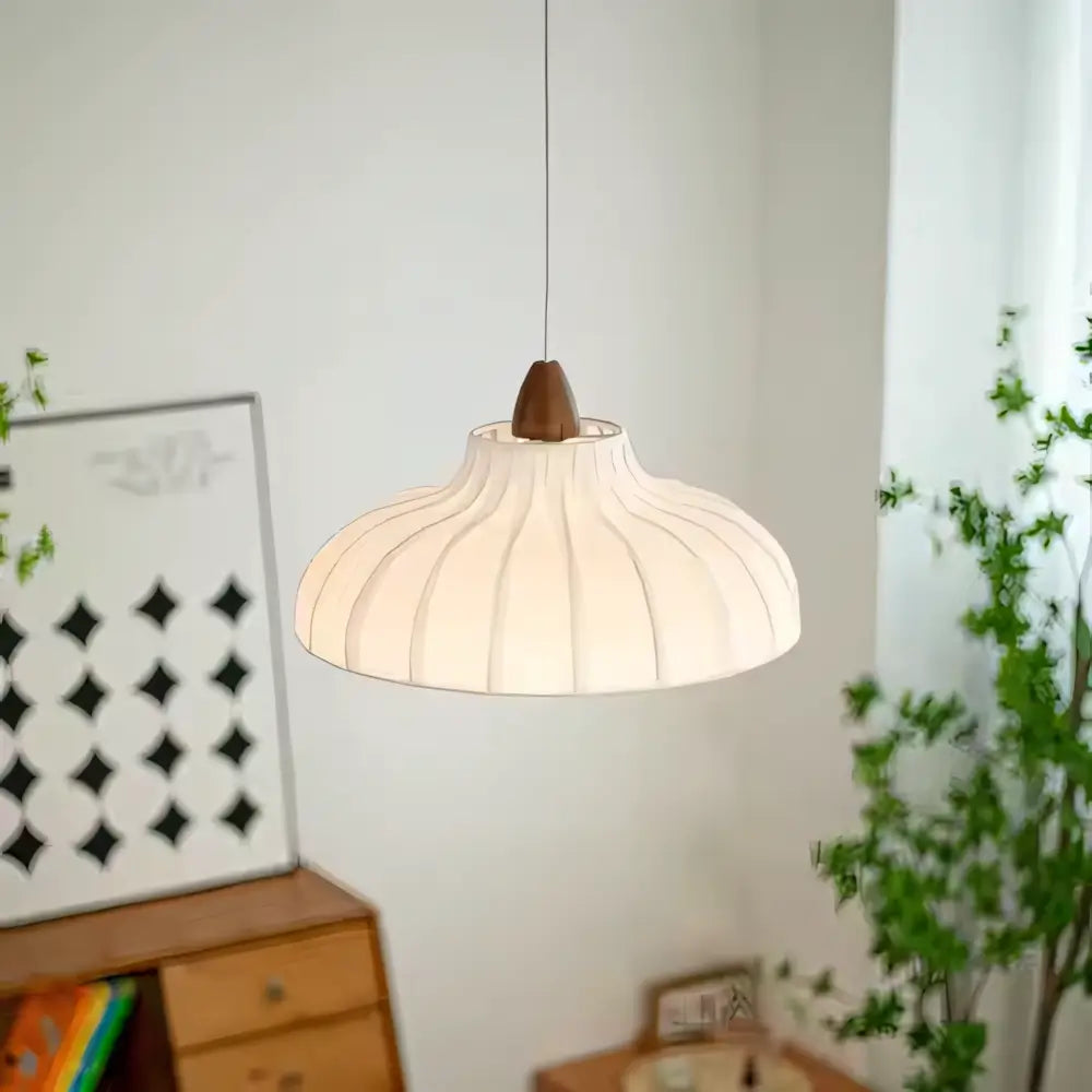Luminaria Pendente Moderno Minimalista Madeira Tecido Radiant