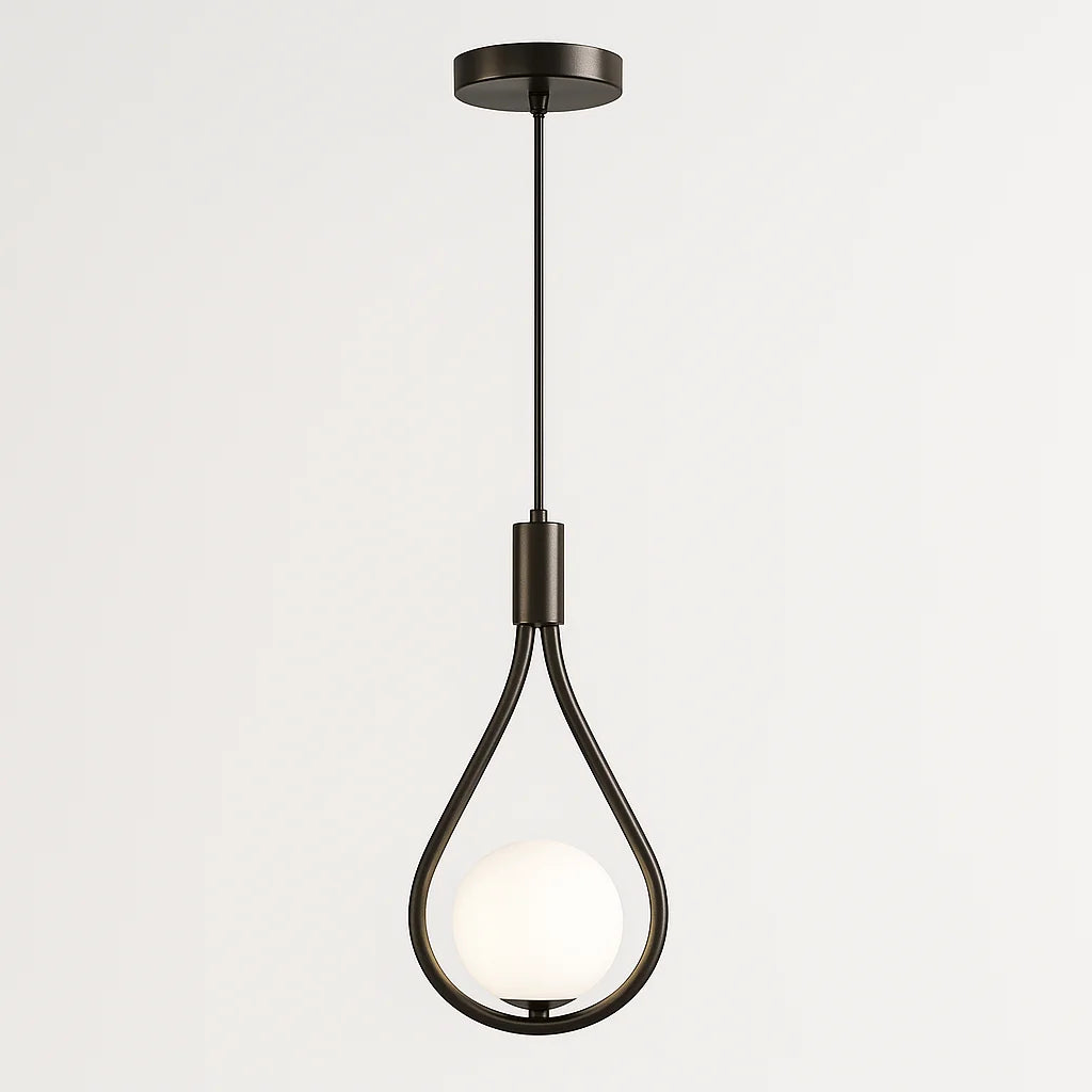 Luminária Pendente Moderno em Metal e Vidro Opalino – Linha Orbit