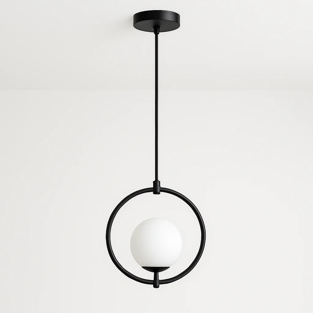 Luminária Pendente Moderno em Metal e Vidro Opalino – Linha Orbit