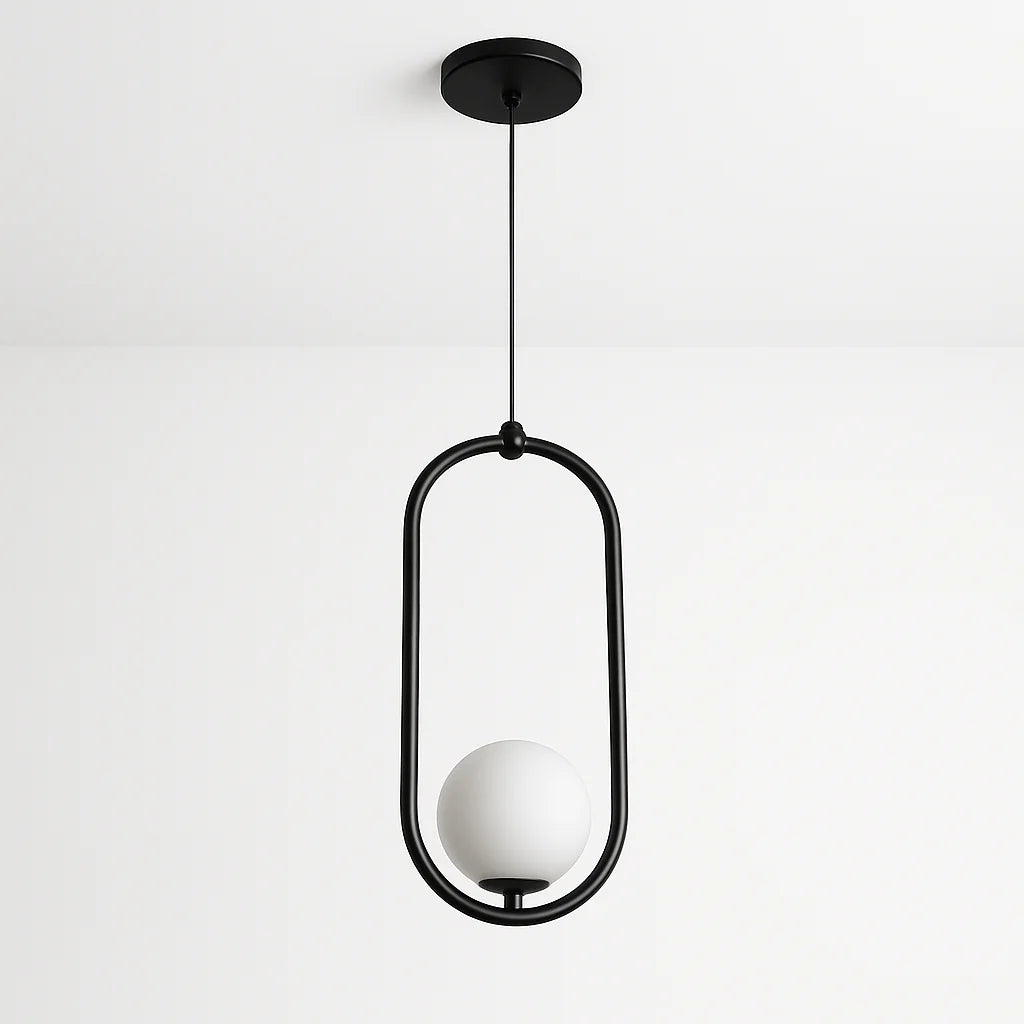Luminária Pendente Moderno em Metal e Vidro Opalino – Linha Orbit