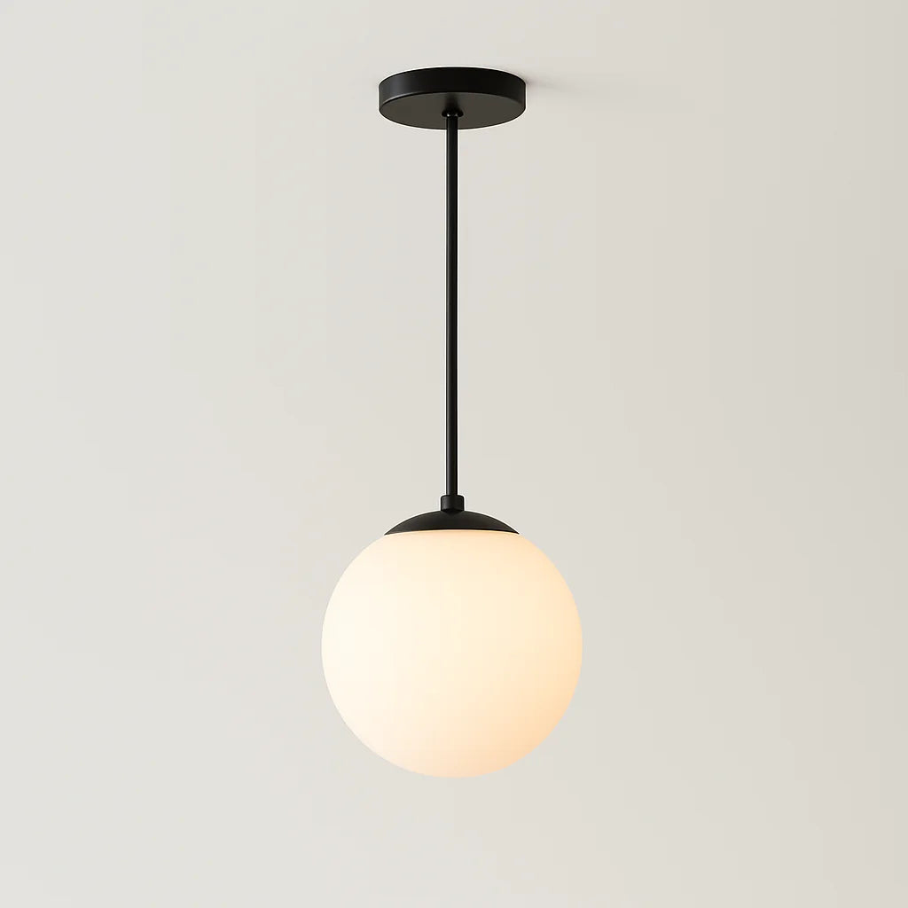 Luminária Pendente Moderno em Metal e Vidro Opalino – Linha Orbit
