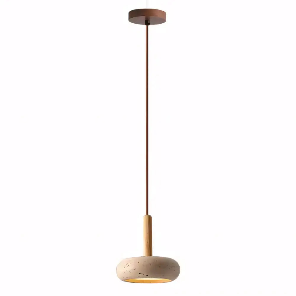 Luminária Pendente Rústica de Madeira e Pedra Mármore Modelo Round