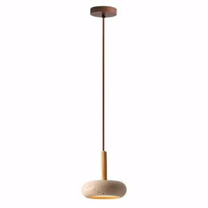 Luminária Pendente Rústica de Madeira e Pedra Mármore Modelo Round