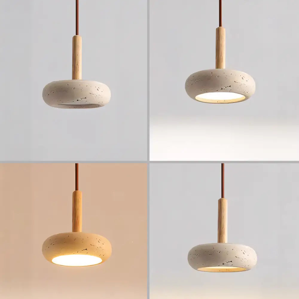 Luminária Pendente Rústica de Madeira e Pedra Mármore Modelo Round