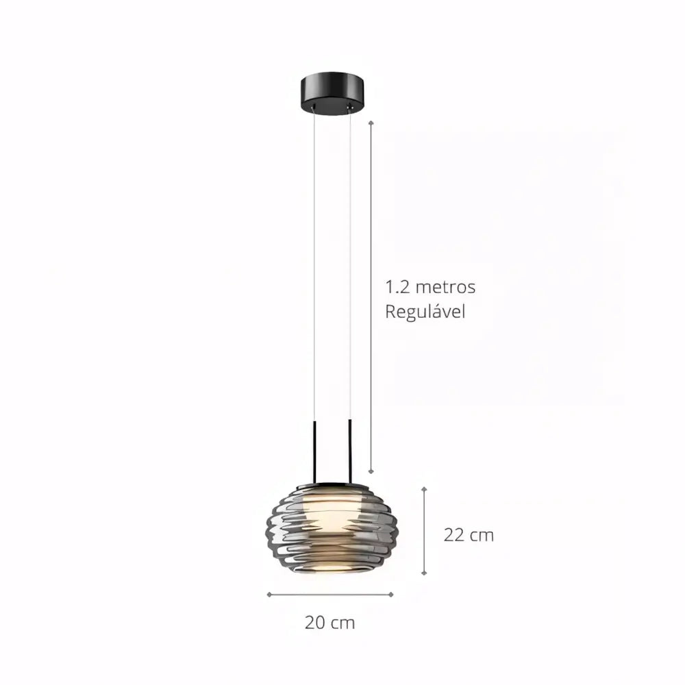 Luminaria Pendente Vidro Moderno Minimalista Preto Radiant