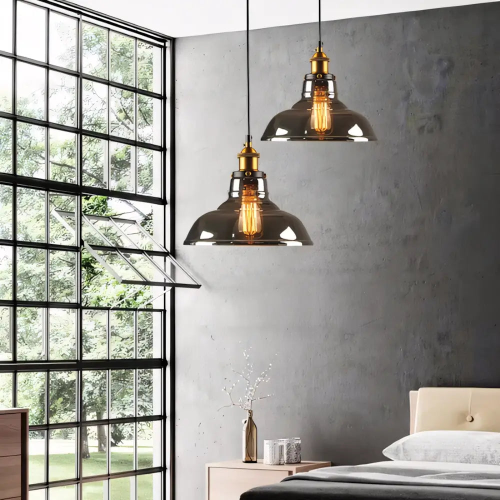 Luminaria Pendente Vidro Preto Fume Moderno Minimalista Radiant