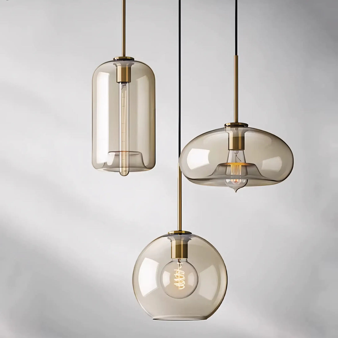 Luminária Pendente de Vidro Bola Globo Industrial Âmbar